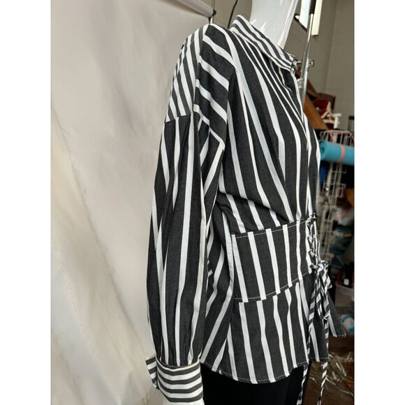 Striped Button-Up Shirt With Corset Detail By Free Generation - Large - Picture 9 of 16
